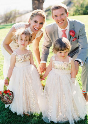 Gold Sequin Ivory Tulle Rustic Flower Girl Dress